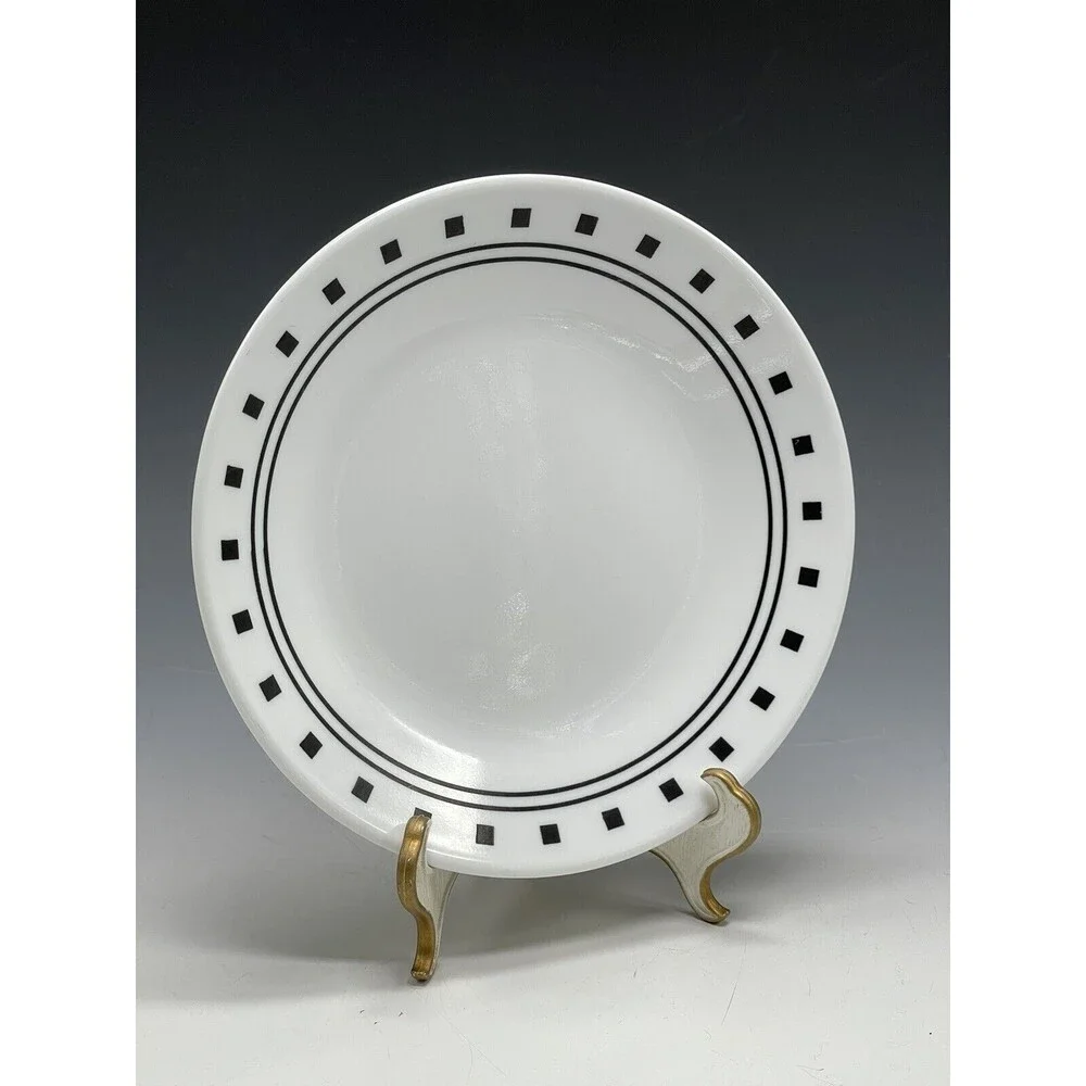 (1) Corelle City Block Bread Butter Plate Black Squares‎ & Lines Vitrelle USA